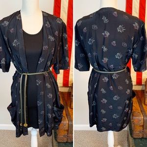 VTG Silky Floral Open Front Cover Up Robe